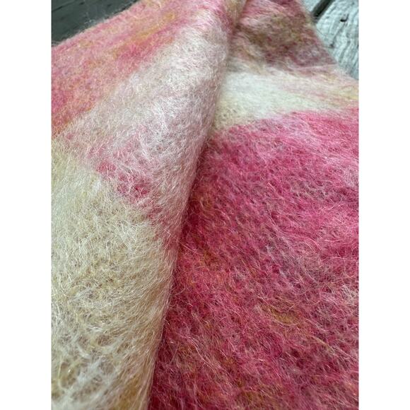 Abraham & Straus 100% Mohair Scarf orange coral yellow large Plaid Germany70x17” - Picture 5 of 12